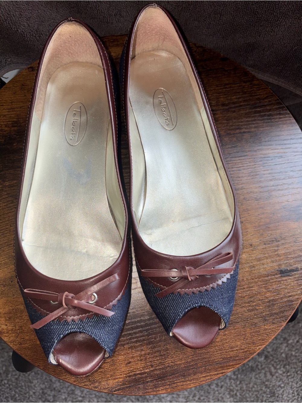 Talbots Denim and Brown Peep-Toe Ballet Flats